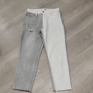 Flying Monkey Two-Tone Ankle Jeans in Gray and White